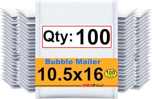 iMBAPrice 10.5x16 Inches White Color Polybubble Bag, 100-Pack Large Size #5 Self Seal Poly Bubble Mailers Padded Packing Envelopes (Total 100 Bags) by iMBAPrice
