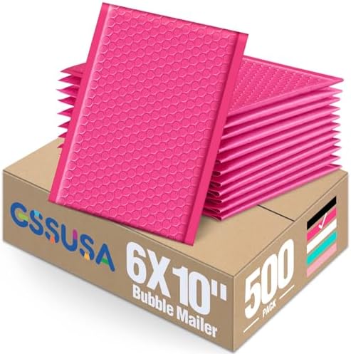 GSSUSA Pink Bubble Mailers 6X10Inches 500Pack Padded Poly Mailer by GSSUSA