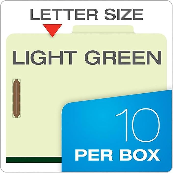 Pendaflex Classification Folders, 1 Divider, Embedded Fasteners, 2/5 Cut Tab, Letter, Light Green, 10/BX (17172), Corona Green - Image 2