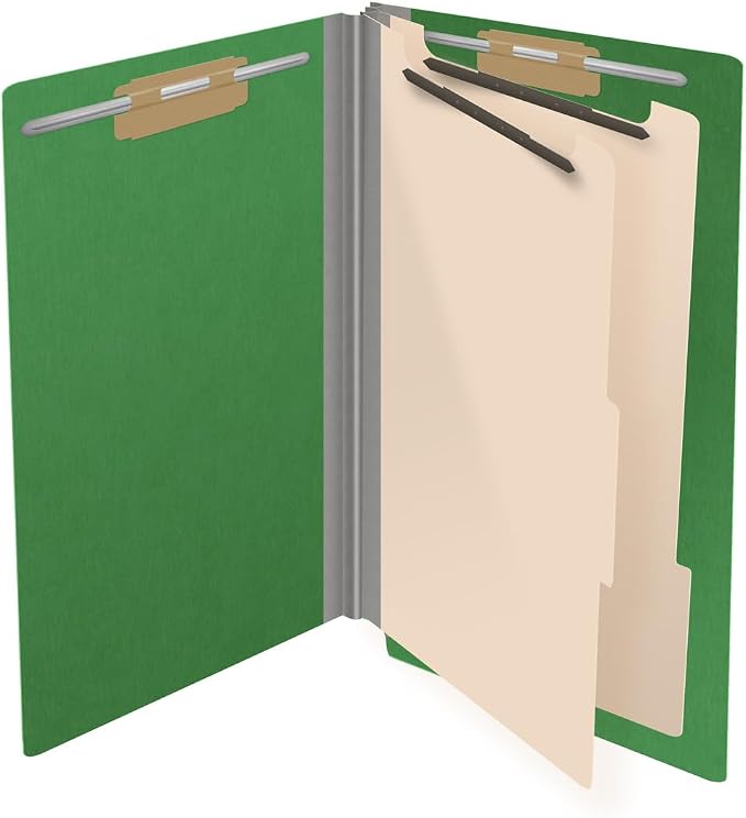 Ecom Folders End Tab Pressboard Classification Folders | Legal Size 25 Pt Stock with 2 Dividers and 2" Tyvek Expansion | Medical, Legal & Office Records Organizer | Moss Green, Box of 10 - Image 4