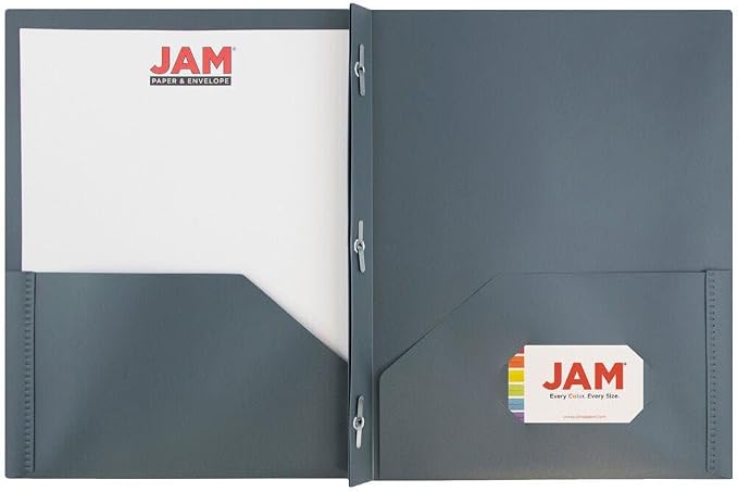 JAM PAPER Plastic 2 Pocket POP Folders - Durable School Folders with Metal Prongs Fastener Clasps - Grey - 24/Pack - Image 5
