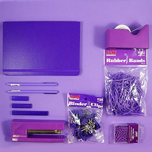 JAM PAPER Complete Desk Kit - Purple - Stapler, Tape Dispenser, Staples, Journal, Le Pens, Rubber Bands, Paper Clips & Binder Clips - 8/Pack - Image 3