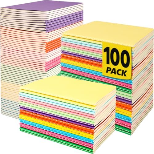 YesBes 100 Pack Small Mini Notebook Bulk, 3.5x5.5 Lined Pocket Notebook with Colored Cover, 10 Colors 24 Sheets (48 Pages) Small Journals for Traveler, Students, School Supplies by YesBes