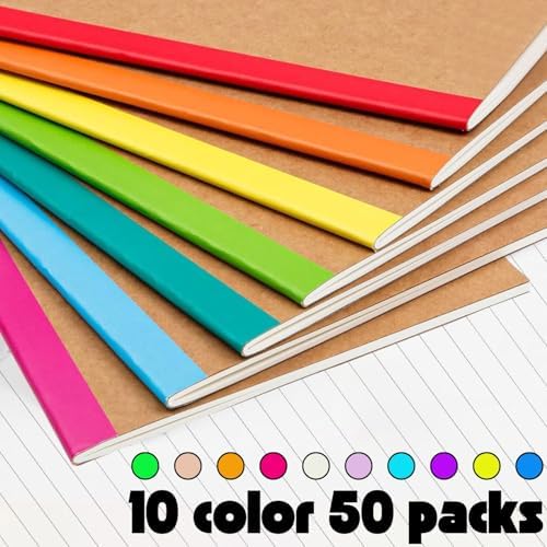 50 Pack A5 Lined Kraft Notebook Journals 8.3x5.5 In，Travel Journals Notebooks Bulk，Subject Notebooks 30 Sheets 60 Pages for Writing School Office Supplies (Multicolor Lined-50 Pack) - Image 3