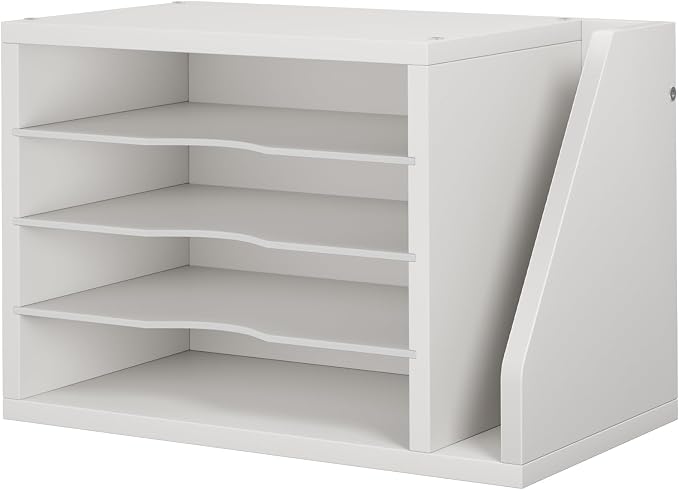 Creso hom Mail Sorter, File Organizer Desktop, Wood Desk Organizer with 3 Adjustable Shelves, Mail Holder for Office, Home, Letter Sorter File Holders for Envelopes, Mail Supplies Magazines, White | Mail Sorter, File Organizer Desktop, Mail Holder for ... by Cresohom