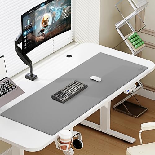 Cacoy 40" x 16" PU Leather Desk Pad Blotter, Extended Gaming Computer Mouse Pad, Waterproof Writing Pad Desktop Protector Mat for Office and Home (Grey) - Image 3