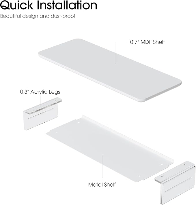 Fenge 23.6" Monitor Stand with Clear Acrylic Legs, White | Clear Acrylic, Storage Compartment, 2-tier Home Office Monitor Riser, Wide Large Desktop Shelf Fit Monitor/Laptop/Printer - Image 5