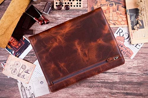 Genuine Leather Professioal Business Portfolio Padfolio Folder with Zipper for Men and Women,Work Portfolio for Letter Size Notepad, for Meeting and Travel, Oil Wax - Image 2