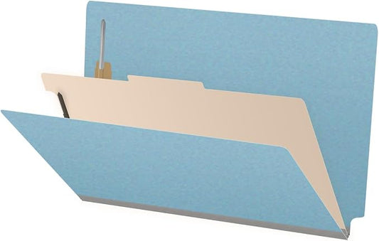 Ecom Folders Top Tab Pressboard Classification Folders | Legal Size 25 Pt Stock with 1 Divider | 2/5 Cut ROC Tab for Medical & Office Filing | 4 Filing Sections | Light Blue, Box of 10 by Ecom+Folders