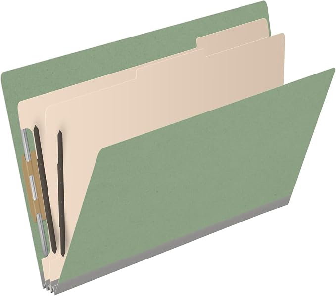 Ecom Folders End Tab Pressboard Classification Folders | Legal Size 25 Pt Stock with 2 Dividers and 2" Tyvek Expansion | Medical, Legal & Office Records Organizer | Green, Box of 10 - Image 2