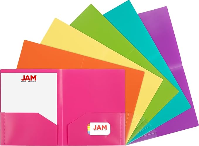 JAM PAPER Heavy Duty Plastic 2 Pocket Extra Tough School Folders - Assorted Fashion Colors - 12 Folders/Pack (2 Assorted Packs of 6) by JAMPaper