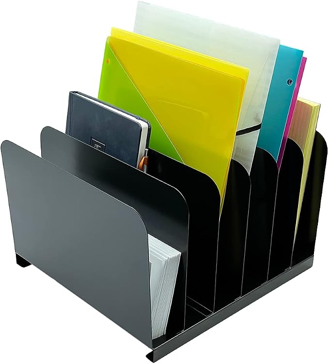 Huron Desktop File Binder Organizer Storage Vertical 6 Slot, Black Commercial Grade Steel by Huron
