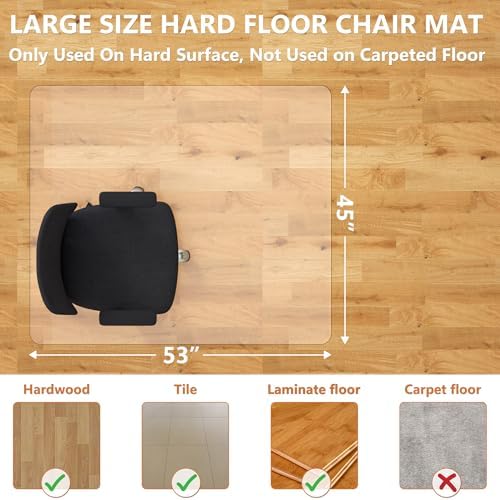 Office Chair Mat, 45" x 53" Vinyl Desk Chair Mat Clear Floor Protector Mat for Hardwood Floor/Rolling Chair Office & Home, Easy Glide and Flat Without Curling - Image 3