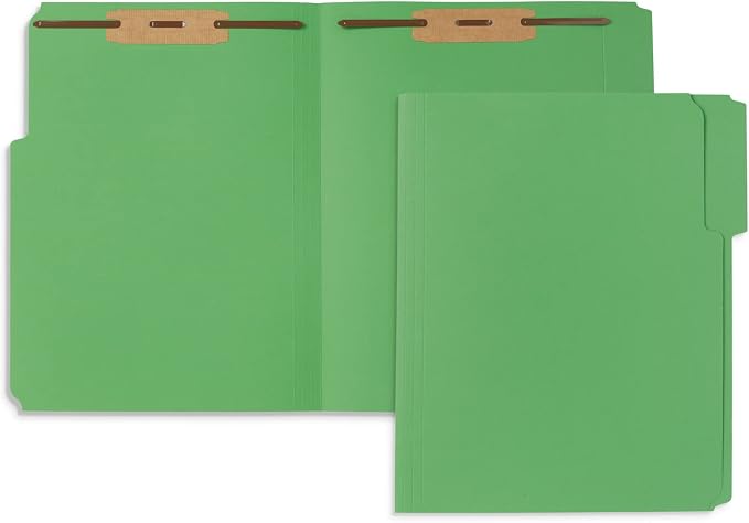Blue Summit Supplies 50 Green Fastener File Folders, Letter, 2 Prong | Durable 11pt green paper, letter size, 1/3 cut reinforced tabs, bonded 2 prong fasteners, medical, law and office files by BlueSummitSupplies