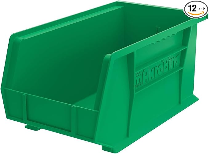 Akro-Mils 30240 AkroBins Plastic Storage Bins, 15"x8"x7", Green, 12-Pack | Space-Saving Stackable Bins for Garage, Pantry, Craft Organization by Akro-Mils