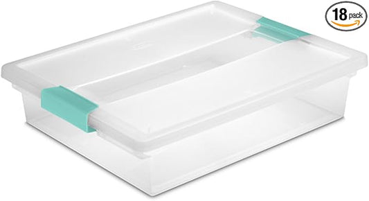 Sterilite Clip Box, Stackable Clear Plastic Bins- Large, 18-Pack | Storage Containers with Latching Lids for Writing, Arts or Crafts Supplies - Home, Office, Classroom & Workshop Organization by Sterilite
