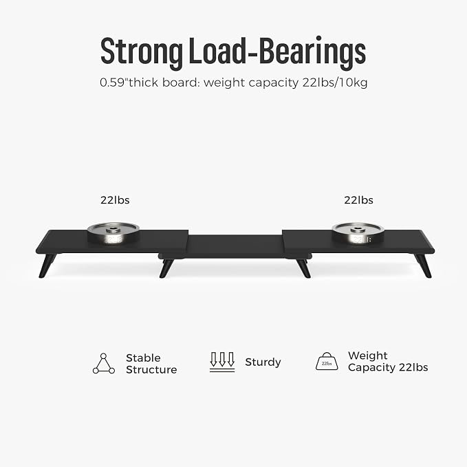 loukin Dual Monitor Stand Riser for Desk, 43.6"×8.2" Computer Stand, Black | Supports 22 lb, No Installation Required, Water-Resistant Surface, Fits Laptops and Printers, Ergonomic Design - Image 3