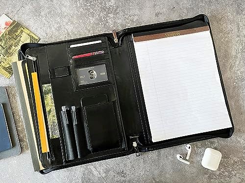 Leather Portfolio for Men, Personalized Leather Portfolio with Zipper, Customized Portfolio Organizer, Vegan Leather Padfolio for Women, Custom - Image 4