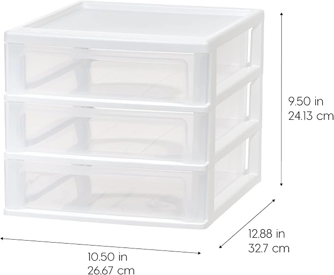 IRIS USA Plastic Stacking Desk Top 3-Drawer Storage Organizer, 2-Pack, for Makep Vanity Nail Polish Bathroom Stationery Art Craft Supplies Kitchen Office Garage and Small Organization, Medium, White - Image 3