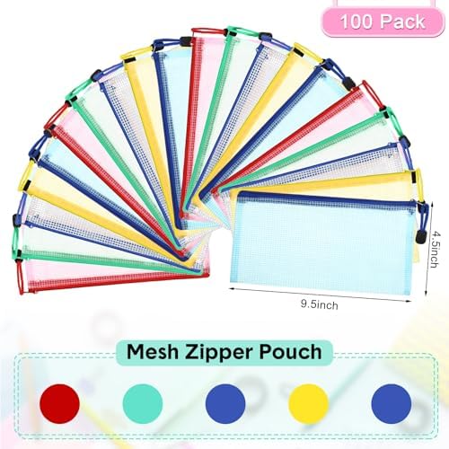 Mimorou 100 Pcs Mesh Pencil Pouch Bulk, Clear Organizer Bags, Vivid Color - Image 2