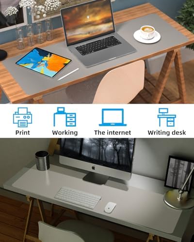 Extra Large Desk mat, Leather Desk Pad Protector,Office Desk Mat,Mouse Pad, Non-Slip Desk Blotter, Laptop Desk Pad, Waterproof Desk Writing Pad for Office&Home (Light Grye, 55" x 17") - Image 6