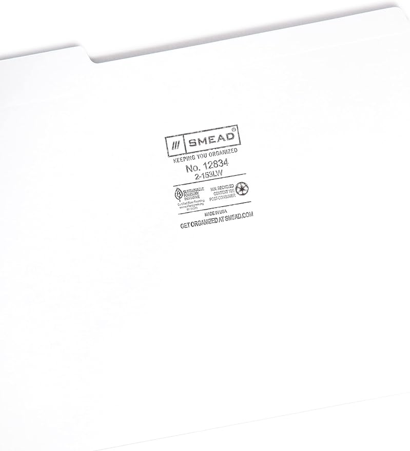 Smead File Folder, Reinforced 1/3-Cut Tab, Letter Size, White, 100 per Box (12834) - Image 3