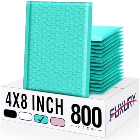 Fuxury Teal Bubble Mailers Bulk 4x8" 800 Pack, Waterproof Padded Envelopes by Fuxury