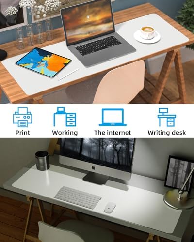 Desk mat Large, Leather Desk Pad Protector,Office Desk Mat,Mouse Pad, Non-Slip Desk Blotter, Laptop Desk Pad, Waterproof Desk Writing Pad for Office&Home (Ivory White, 48" x 24") - Image 6