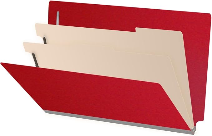 Ecom Folders End Tab Pressboard Classification Folders | Legal Size 25 Pt Stock with 2 Dividers and 2" Tyvek Expansion | Medical, Legal & Office Records Organizer | Deep Red, Box of 10 by Ecom+Folders
