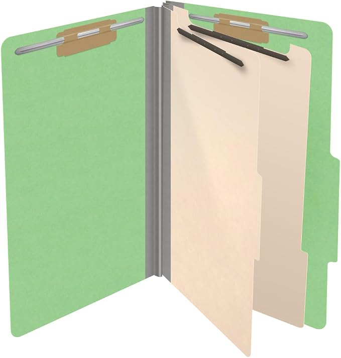 18 pt Heavy Duty Top Tab Color Folders, 2/5 Cut ROC Top Tab, Legal Size, 2 Dividers, Green (Box of 10) - Image 4