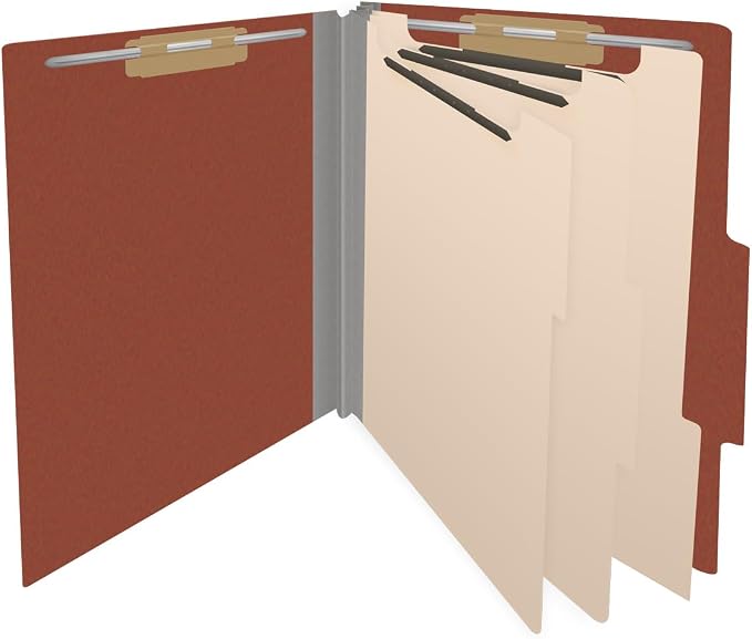 25 Pt. Pressboard Classification Folders, 2/5 Cut ROC Top Tab, Letter Size, 3 Dividers, Brick Red (Box of 10) - Image 4