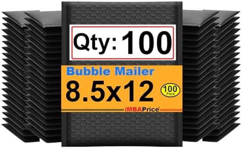 iMBAPrice 100-Pack #2 (8.5" x 12") Pure Black Color Self Seal Poly Bubble Mailers Padded Shipping Envelopes (Total 100 Bags) by iMBAPrice