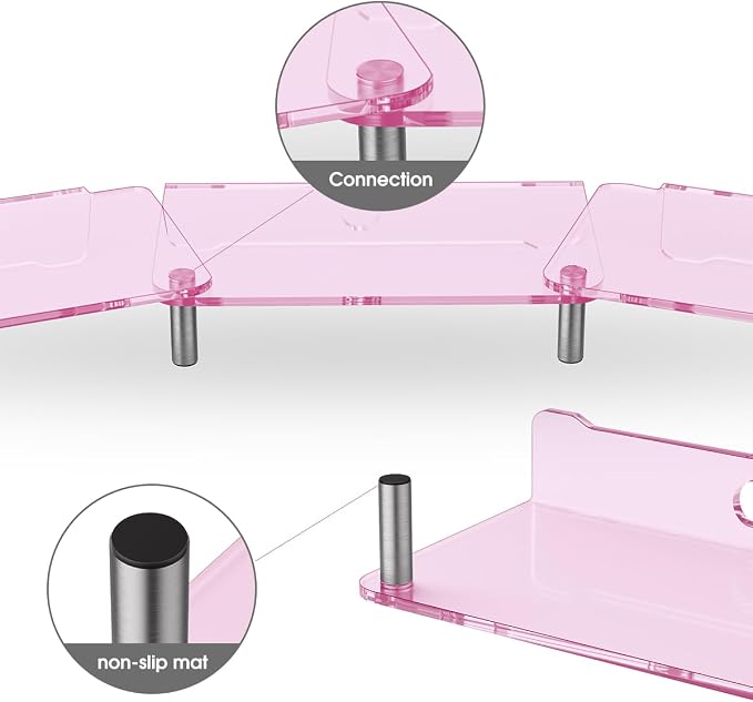 Pink Acrylic Dual Monitor Stand Riser，Adjustable Length Angle for 2Monitors | Double Computer Monitor Riser for Desk with Anti Slip Pad，Desktop organizer Stand for Laptop,PC,Printer,TV，Desk Accessories - Image 5