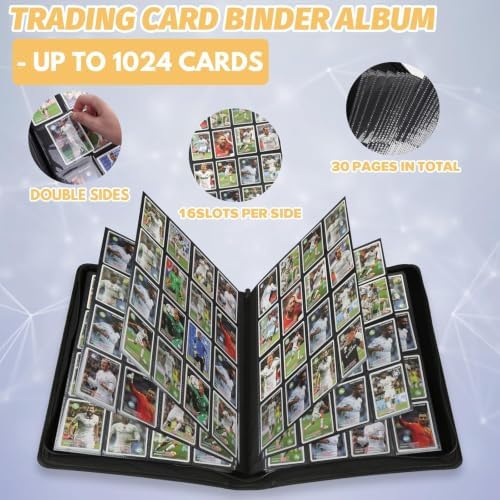 16-Pocket Business Card Binder holds 1024 Cards, Premium Diamond PU Leather Name Card Holder Organizer with Zipper, Black Sleeves Side Loading Card Book for Collectors & Office(light blue) - Image 5