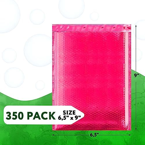 Metallic Bubble Mailers, Hot Pink Glossy Padded Envelopes 6.5 x 9 Inches, Cushion Bubble Shipping Bags, Self Seal Mailing Envelopes, Pack of 350 - Image 2