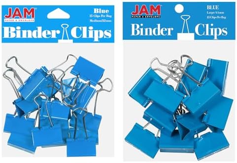 JAM PAPER Colorful Binder Clips Assortment - Medium & Large Size - Blue Binderclips - 27 Clips/Pack by JAMPaper