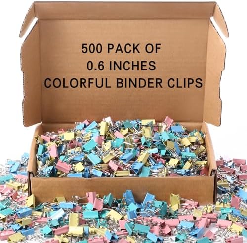 Jetec 500 Pcs Colorful 0.6 Inch Binder Clip Paper Clamp Metal Paper Clip - Image 2