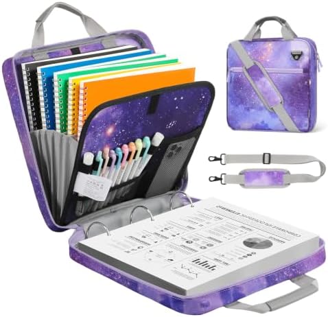MoKo Zipper Binder, 2 inch 3 Ring Binder with 500 Sheet Capacity Multi-Pocket School Bag with Padded Shoulder Strap Handle, School Supplies Organizer for Middle Student, Star Purple by MoKo