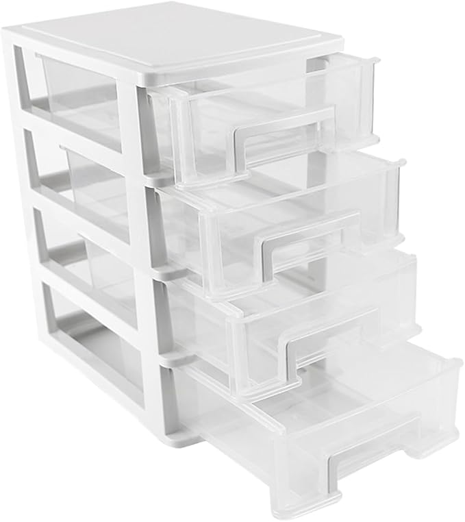 4 Tier Plastic Drawer Type Closet,Portable Storage Cabinet Sundries Storage Cosmetics Jewelry Storage Box for Home Office（White） by LNQ+LUNIQI