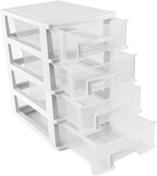 4 Tier Plastic Drawer Type Closet,Portable Storage Cabinet Sundries Storage Cosmetics Jewelry Storage Box for Home Office（White） by LNQ+LUNIQI