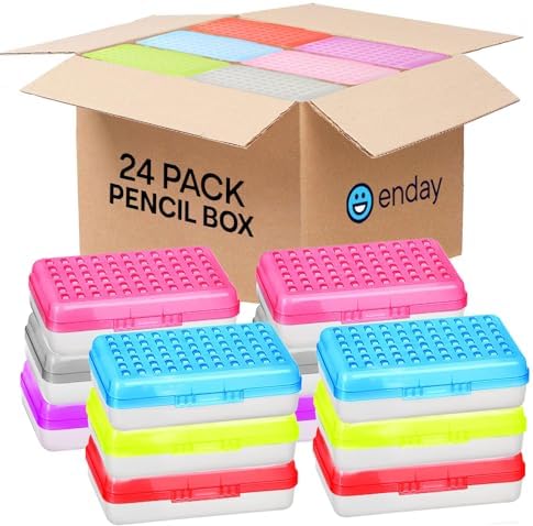 Enday (24 Pack) Plastic Pencil Box Large Capacity Pencil Boxes – Assorted colors, pencil box Plastic Pencil Case Office Supplies Storage Organizer Box by Enday