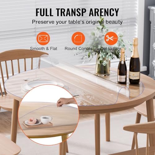 VEVOR Plastic Table Cover, 48 x 48 Inch 2.0 mm Thick Clear Round PVC Desk Mat Protector, Waterproof & Easy Cleaning Tablecloth for Office, Dresser, Dining Room, Night Stand - Image 5