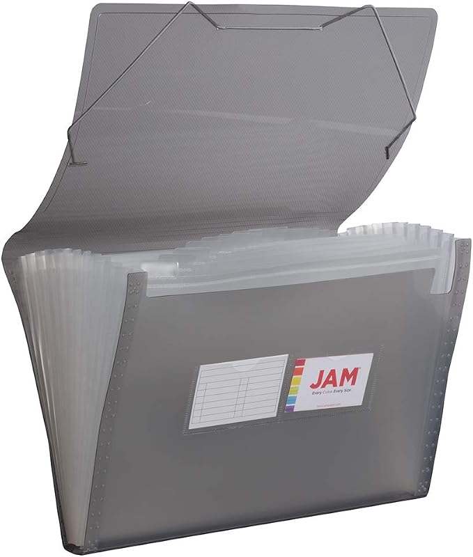 JAM PAPER Accordion Folders - 13 Pocket Plastic Expanding File - Legal Size - 10 x 15 - Smoke Grey - Sold Individually by JAMPaper