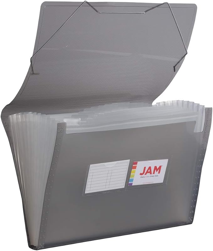 JAM PAPER Accordion Folders - 13 Pocket Plastic Expanding File - Legal Size - 10 x 15 - Smoke Grey - Sold Individually by JAMPaper