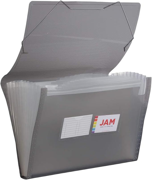 JAM PAPER Accordion Folders - 13 Pocket Plastic Expanding File - Legal Size - 10 x 15 - Smoke Grey - Sold Individually by JAMPaper