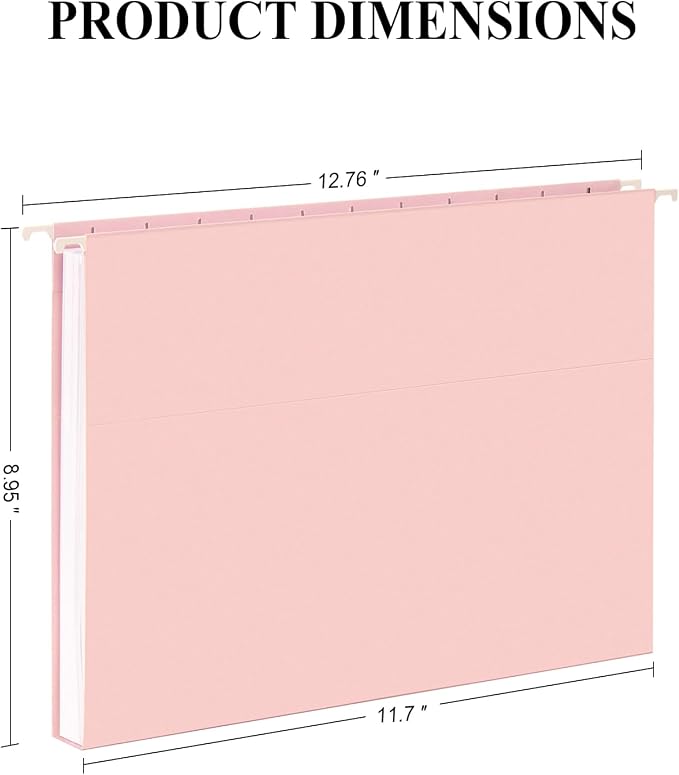 ViVin Hanging File Folders 24 Pack,Letter Size with 1/5-Cut Adjustable Tabs, Pink, Reinforced File Organizer for Office Desk, Home Filing Cabinet & School Drawer - Image 2