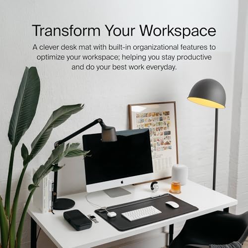 Orbitkey Desk Mat | Made from Premium Vegan Leather and Recycled PET Felt | Document Hideaway | Magnetic Cable Holder (Stone, Large) - Image 2