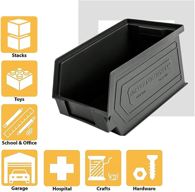 Plastic Storage Bins, Hanging, Stackable, Storage Organizer Bin for Warehouses, Workshops 9-Inch x 5-Inch x 5-Inch, Black, 12-Pack - Image 5