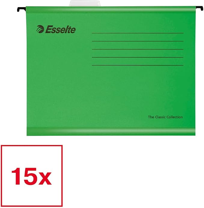 Esselte A4 Reinforced Filing Cabinet Suspension File, Pack 15, Made from Strong 100% Recycled Card, with Tabs and Card Inserts, for Home, Office, School Organisation, Green - Image 2