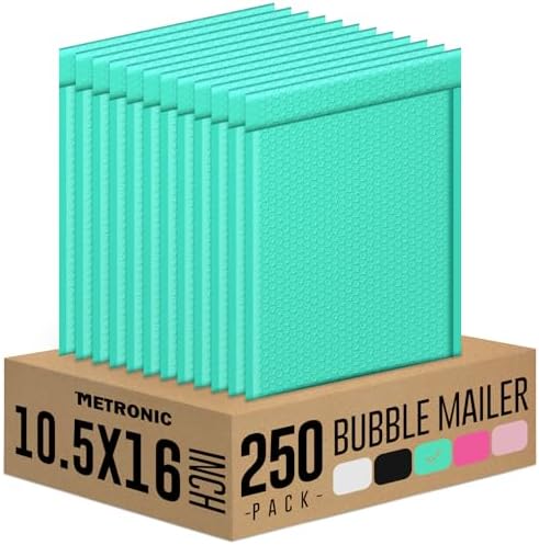 Metronic Bubble Mailers 10.5x16 Inch Teal 250 Pack Padded Envelopes Bulk by METRONIC